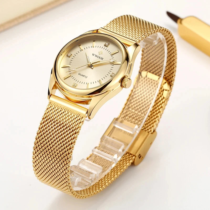 WWOOR 럭셔리 브랜드 드레스 골드 시계 숙녀 우아한 - Stainless Mesh Band 리뷰 및 가격